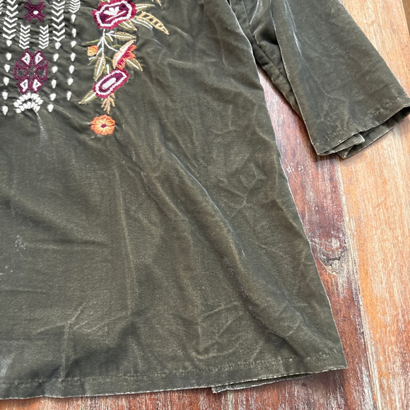 Kyla Seo Green Velvet Embroidered Tunic Top Large Boho Artsy - Picture 5 of 14
